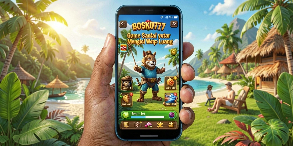 Screenshot utama BOSKU777 menampilkan gameplay yang ceria dan penuh warna.