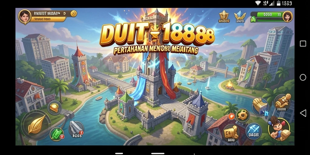 Screenshot gameplay DUIT188 dengan tampilan menara dan musuh.