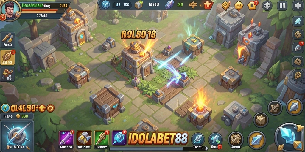 Tampilan menarik dari gameplay <strong>IDOLABET88</strong> dalam Tower Defense.