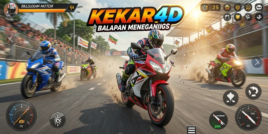 Tampilan gameplay seru di KEKAR4D dengan balapan motor.