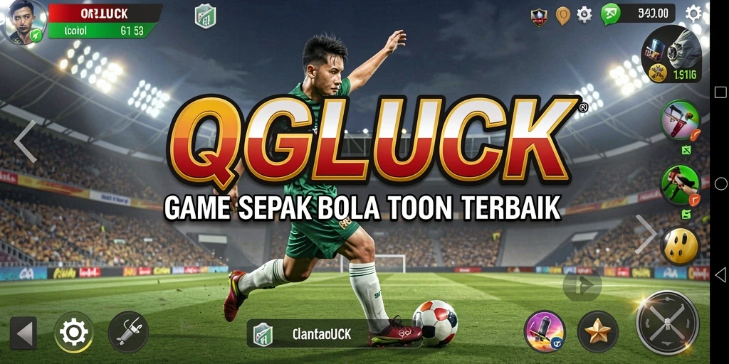 Tampilan gameplay QGLUCK yang mendebarkan dalam pertandingan sepak bola.