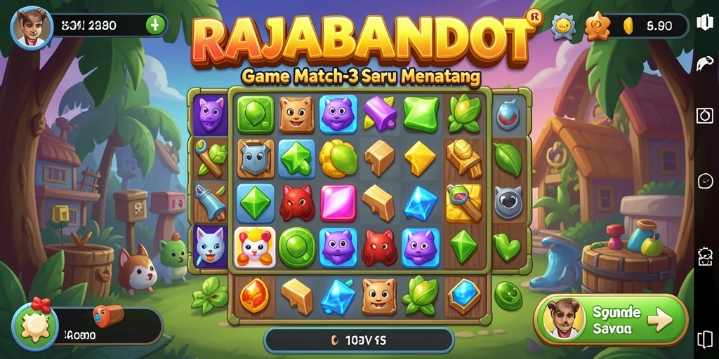 Tangkapan layar yang menampilkan aksi gameplay Match-3 RAJABANDOT yang seru.