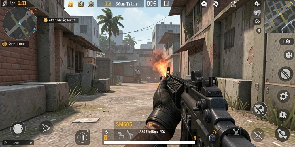 Tangkapan layar dari gameplay SM605 menunjukkan aksi menegangkan di medan perang.
