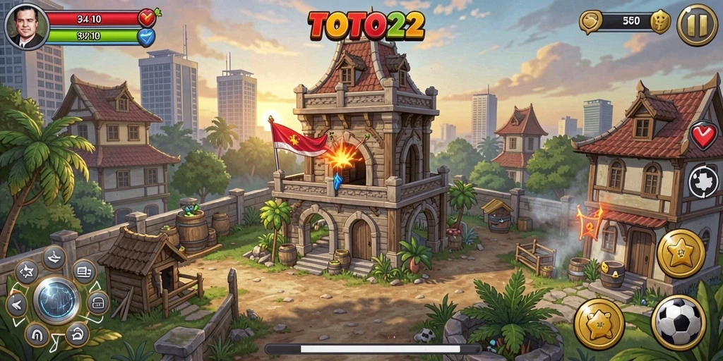 Tampilan gameplay TOTO22 yang menarik dalam genre Tower Defense.