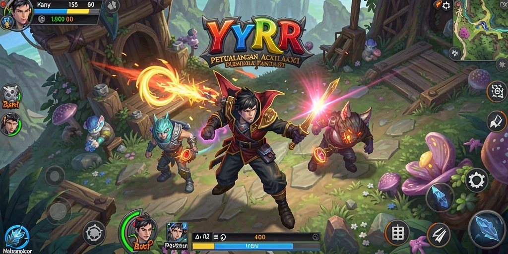 Tampilan gameplay YYRR yang mendebarkan saat bertarung di dunia fantasi.